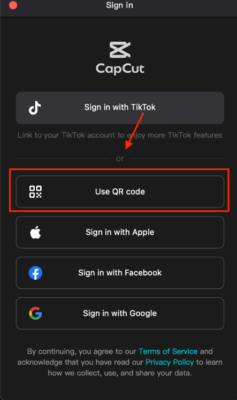 Đăng nhập capcut pro qua QR Code